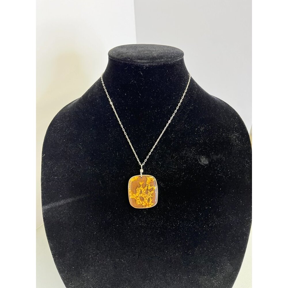 "Bark" Real Pendant Necklace by Shari Dixon Silver Tone